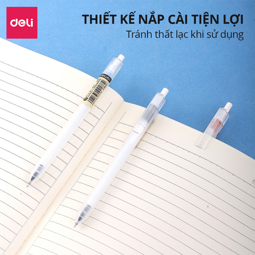 Bút Gel Bấm Bút Bi Nước Mực Màu Đen Deli Phù Hợp Viết Sổ Calligraphy Ngòi 0.38mm Cho Văn Phòng Học Sinh