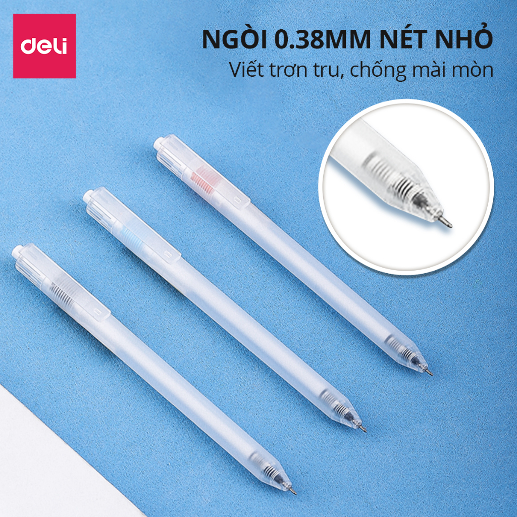 Bút Gel Bấm Bút Bi Nước Mực Màu Đen Deli Phù Hợp Viết Sổ Calligraphy Ngòi 0.38mm Cho Văn Phòng Học Sinh