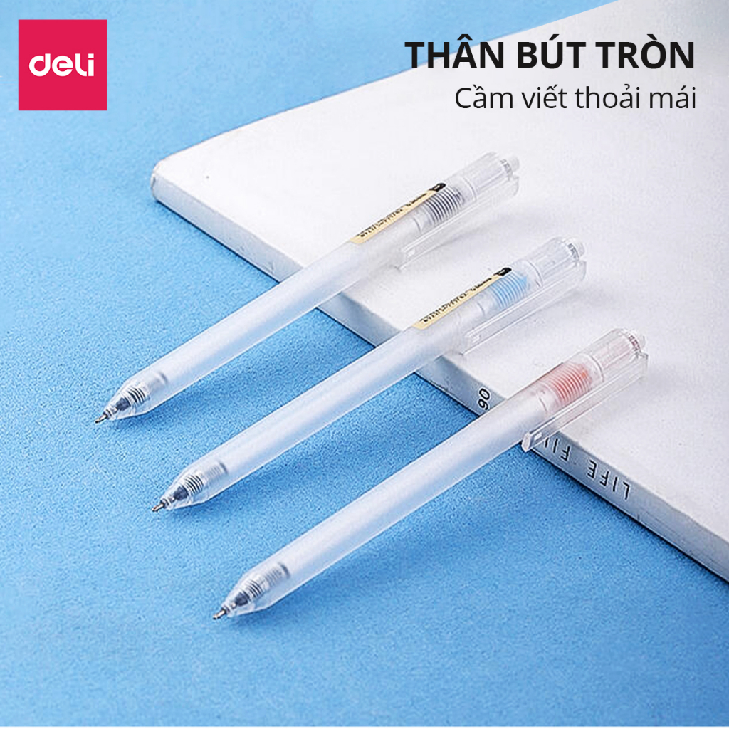 Bút Gel Bấm Bút Bi Nước Mực Màu Đen Deli Phù Hợp Viết Sổ Calligraphy Ngòi 0.38mm Cho Văn Phòng Học Sinh