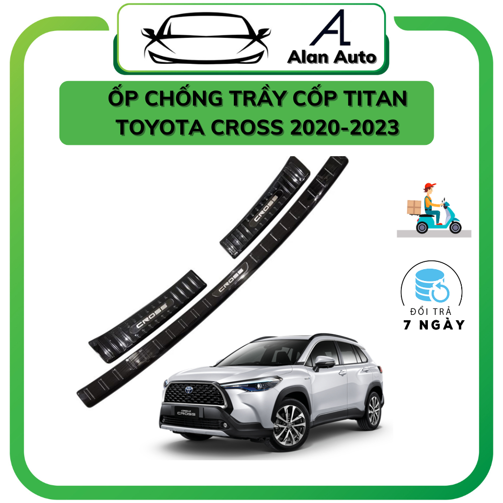 Ốp trầy cốp xe Toyota Cross 2020-2022, Chất liệu Titan cao cấp, Bộ ốp trong và ngoài cốp