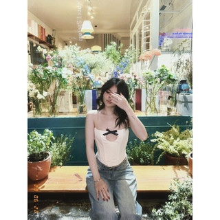 𝑵𝑰𝑵𝒀𝑺𝑴𝑼𝑺𝑬 - Áo Corset Trắng Đính Nơ Thiết Kế Cut Out Ngực Iridessa