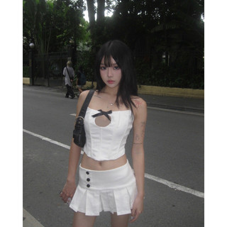 𝑵𝑰𝑵𝒀𝑺𝑴𝑼𝑺𝑬 - Áo Corset Trắng Đính Nơ Thiết Kế Cut Out Ngực Iridessa