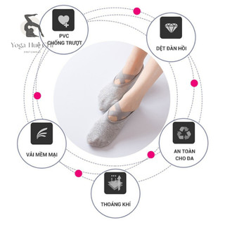 Tất Tập Yoga  - Vớ Tập Yoga , barre , pilates quai chéo thấm mồ hôi gắn hạt silicon chống trơn trượt quai chéo kín ngón