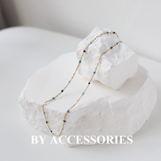 Dây chuyền choker titan xích cong mảnh mạ vàng 18K không gỉ phối hạt tròn sơn dầu màu sắc WN2342