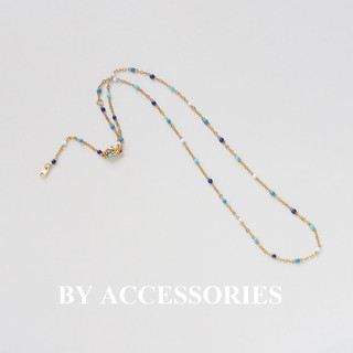 Dây chuyền choker titan xích cong mảnh mạ vàng 18K không gỉ phối hạt tròn sơn dầu màu sắc WN2342
