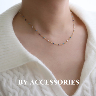 Dây chuyền choker titan xích cong mảnh mạ vàng 18K không gỉ phối hạt tròn sơn dầu màu sắc WN2342