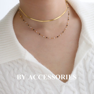 Dây chuyền choker titan xích cong mảnh mạ vàng 18K không gỉ phối hạt tròn sơn dầu màu sắc WN2342