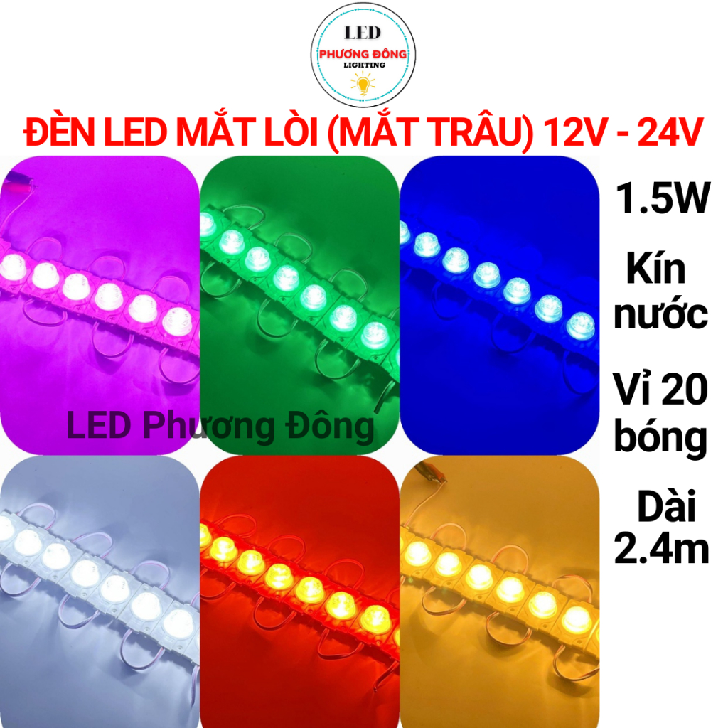 ĐÈN LED MẮT LÒI (MẮT TRÂU) KÍN NƯỚC 12V 24V 1,5W VỈ 20 BÓNG DÀI 2M4 SIÊU SÁNG
