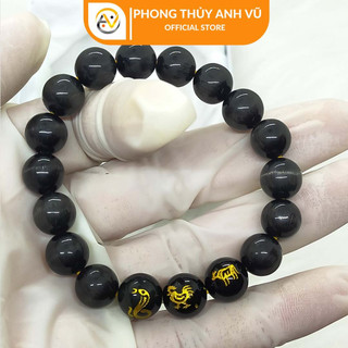 Vòng tay tam hợp quý nhân tỵ dậu sửu - Màu đen size 8 10ly - May mắn tài lộc - Bảo hành 12 tháng