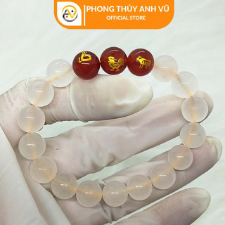 Vòng tam hợp tỵ dậu sửu chất liệu mã não trắng - cho nữ mệnh kim, mệnh thủy - may mắn tài lộc