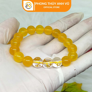 Vòng tam hợp quý thần tỵ dậu sửu chất liệu mã não vàng đã khai quang - may mắn tài lộc