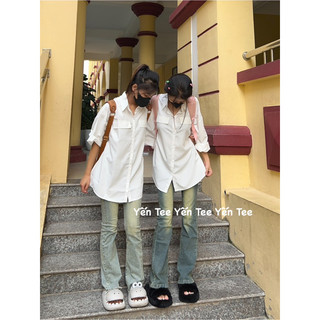 ( Ảnh thật ) Áo sơmi 2 túi tay lỡ chất mát Yến Tee , thiết kế from rộng dễ phối đồ #016
