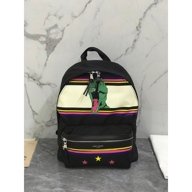 Hight Quality Hang Co S n Balo Saint Laurent Dinosaur Print Canvas Black City Backpack Balo Ysl Dino Kh ng Long