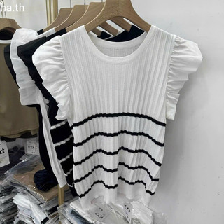 Áo len tăm cổ tròn phối tay tơ bồng xinh 291