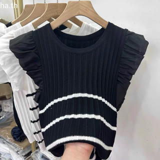 Áo len tăm cổ tròn phối tay tơ bồng xinh 291