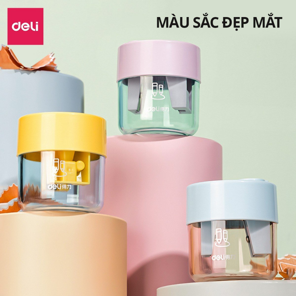 Gọt bút chì, chuốt bút chì Deli mini học sinh văn phòng nhỏ gọn, tiện lợi, dễ thương - Lưỡi thép không gỉ, sắc bén