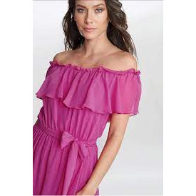 Váy Họa Tiết Paisley Màu Hồng Lệch Vai Có Dây Thắt Eo Tôn Dáng R&M richards, vnxk, xuất dư, sang xịn
