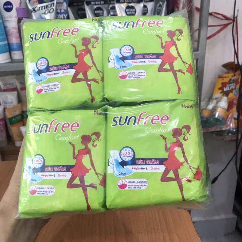 Combo 4 gói Băng vệ sinh sunfree có cánh 24cm ( Gói 8 miếng) | Shopee ...