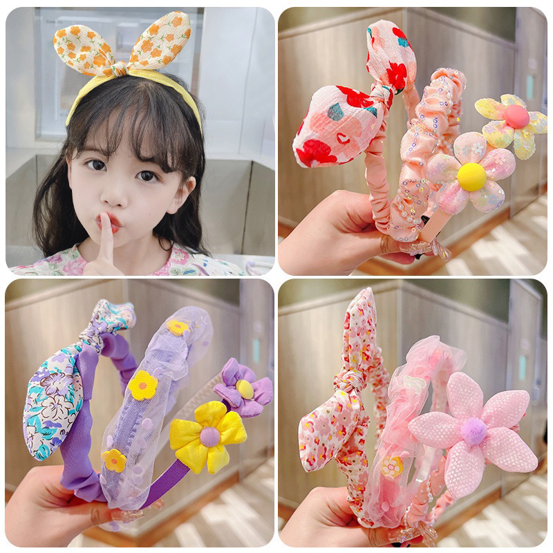 Set 3 Băng Đô Cài Tóc Vải Nhiều Màu Họa Tiết Hoạt Hình Dễ Thương Cho Bé Phong Cách Hàn Quốc Empoli