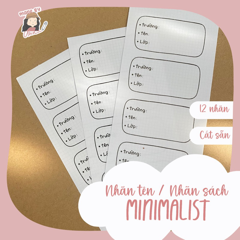 Set 12 Nhãn tên/Nhãn sách Minimalist sticker - in tên theo yc | Shopee ...
