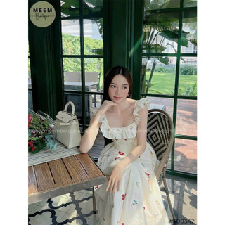 Đầm maxi bánh bèo mặc đi chơi chất lụa ý in hoa cổ vuông hai dây cánh tiên có mút váy maxi dáng xoè tiểu thư