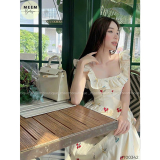 Đầm maxi bánh bèo mặc đi chơi chất lụa ý in hoa cổ vuông hai dây cánh tiên có mút váy maxi dáng xoè tiểu thư