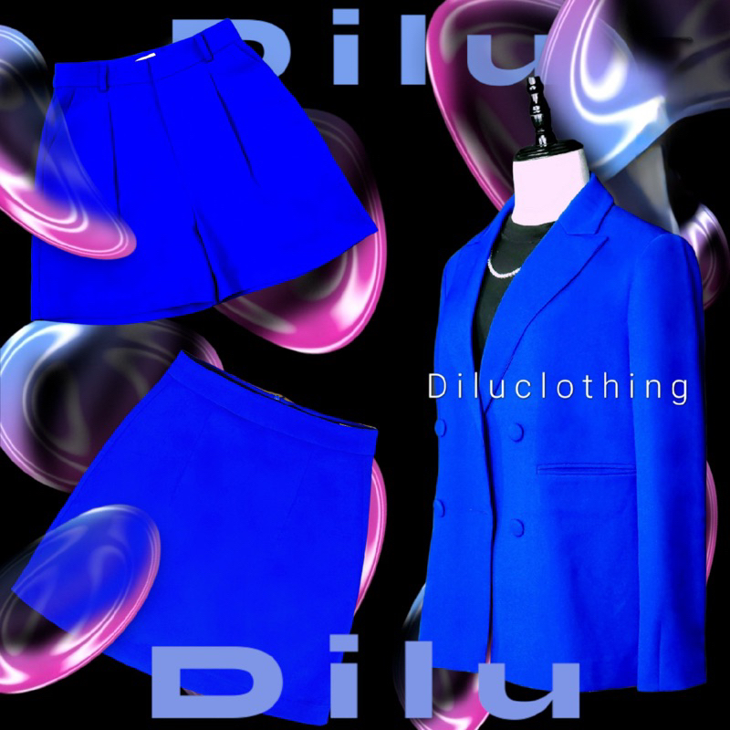Set Áo blazer nữ xanh coban kèm quần short hoặc chân váy [MAY THEO SỐ ĐO] - chất liệu cao cấp, 2 lớp, lót lụa mềm