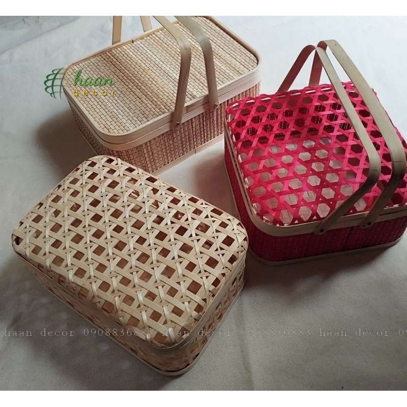 Giỏ tre đi picnic, chụp ảnh, đựng đồ; Hộp tre để quà tặng, biếu đan đẹp ...