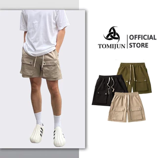 Quần short đùi kaki túi hộp cúc bấm basic thể thao phong cách Hàn Quốc nam nữ mặc cực chất TOMIJUN