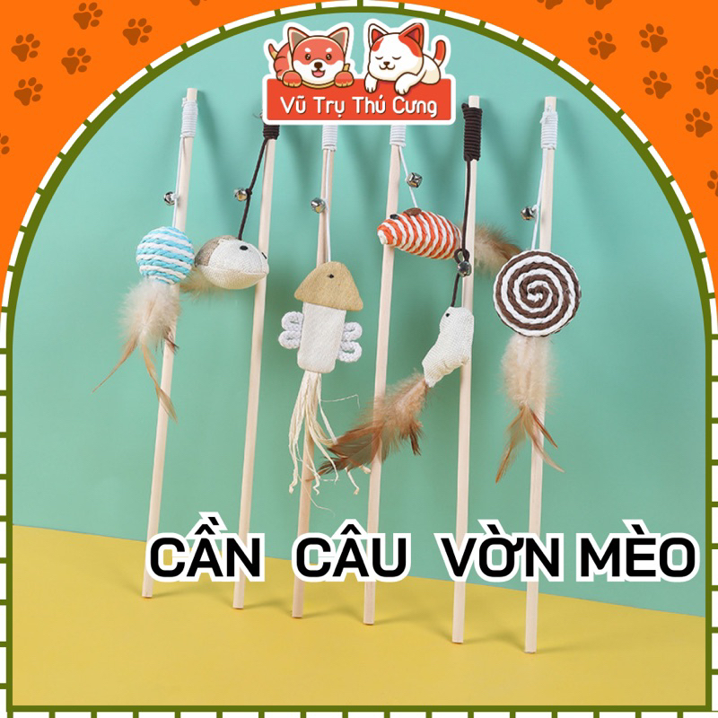 Đồ Chơi Cho Mèo Cần Câu Vờn Mèo Que Gỗ