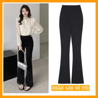 Quần loe có túi legging cotton nữ lưng cao co dãn / hách chân tôn dáng