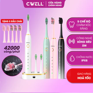 Bàn chải điện CWell Sonic S1, 5 chế độ chải rung 42.000 lần/p, chống nước IPX8 – Tặng 5 đầu bàn chải