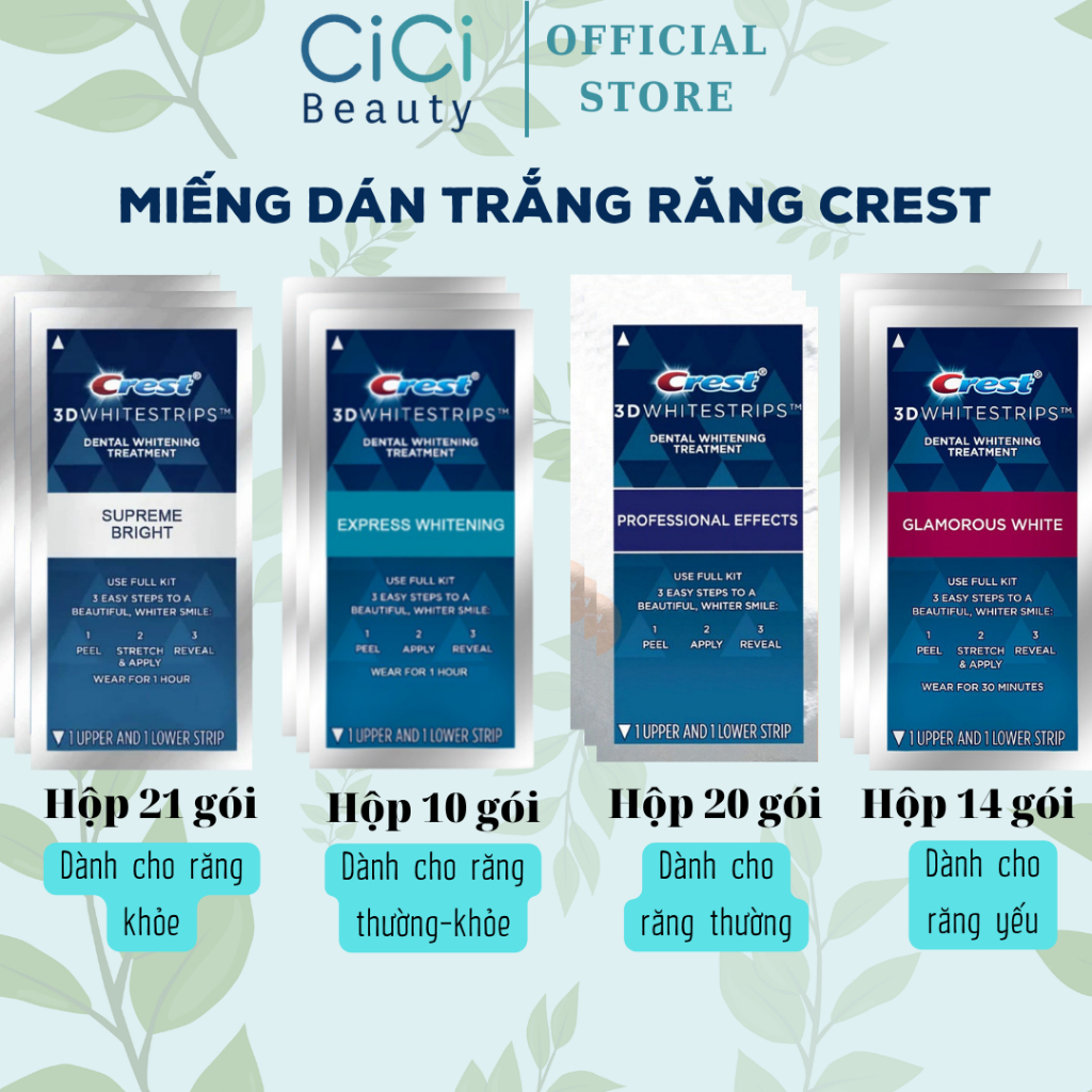 Set 7 gói - Miếng Dán Trắng Răng Crest 3D White CHÍNH HÃNG MỸ - Răng trắng sáng tự tin hơn