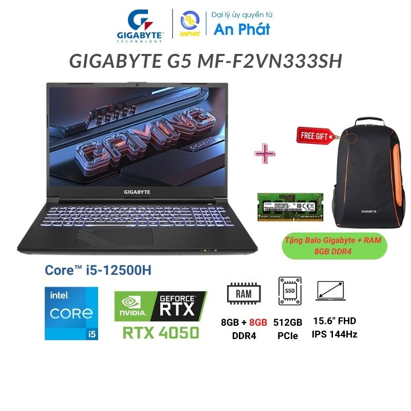 Laptop Gigabyte G5 MF-F2VN333SH (Core i5-12450H & RTX 4050 6GB)