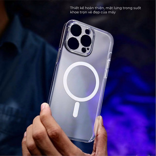 Ốp X&M trong cứng bảo vệ camera tích hợp magasfe không ố màu cho ip 14/14plus/14pro/14promax 15/pro/promax/plus