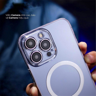 Ốp X&M trong cứng bảo vệ camera tích hợp magasfe không ố màu cho ip 14/14plus/14pro/14promax 15/pro/promax/plus