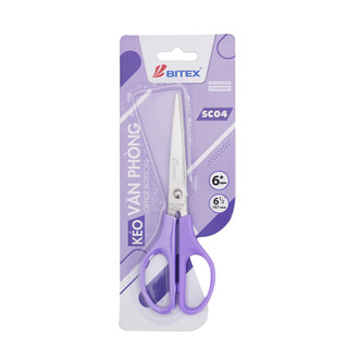 Kéo văn phòng Bitex SC04 màu Đỏ / Đen / Tím/ Xanh dương dùng cho văn phòng, lưỡi thép không rỉ cắt bén