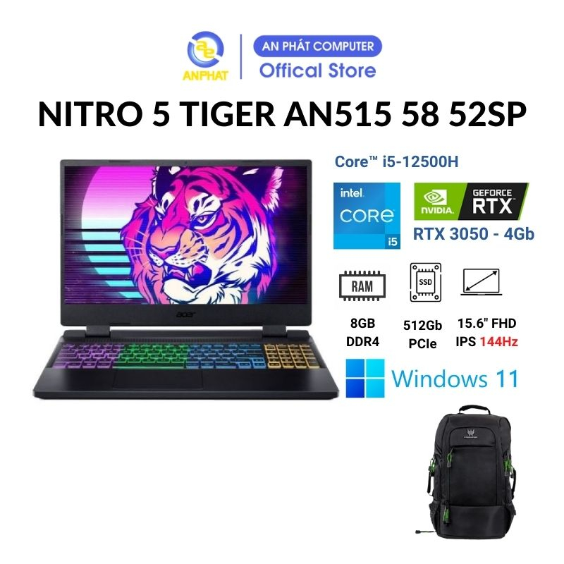 Laptop Gaming Acer Nitro 5 Tiger AN515-58-52SP NH.QFHSV.001 (Core™ i5-12500H + RTX 3050 )