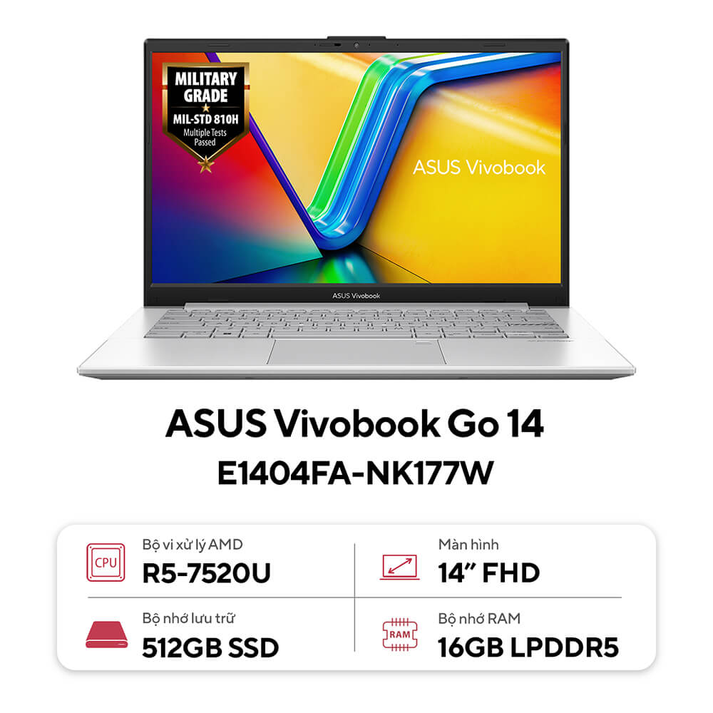 Laptop Asus Vivobook Go 14 E1404FA-NK177W (Ryzen 5 7520U | 16GB | 512GB | 14 FHD)