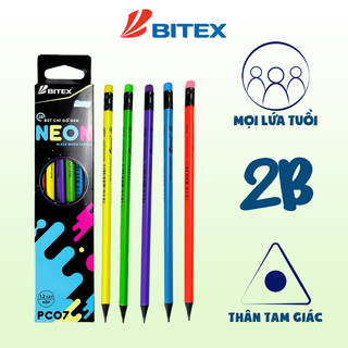 Hộp 12 Bút chì đen Bitex 2B Neon PC07 (12 cây/hộp)
