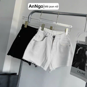 Quần short jean nữ lưng cao ống rộng đen trắng phối đồ cực sang Anngo - AT341