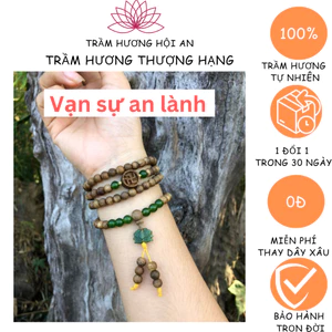 Vòng tay trầm hương tốc kiến mix charm đá xanh ngọc 6mm 108 hạt-Bình an-May mắn và tài lộc.