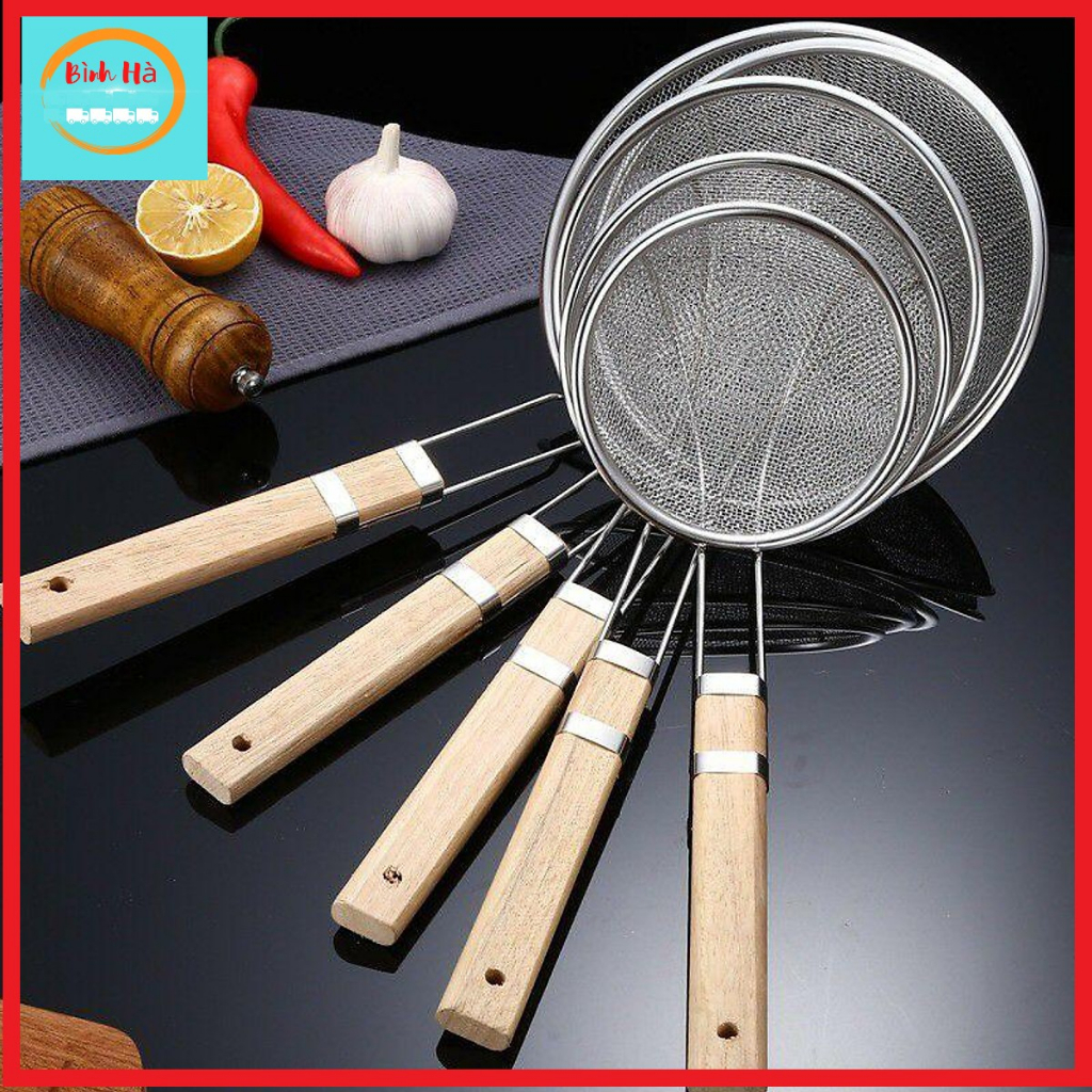 Vợt lưới inox cán gỗ - INOX 304 CAO CẤP, Chao vợt inox vớt đồ chiên rán ...