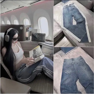 Quần jeans nữ ống suông phối 3 sọc cao cấp - QJ