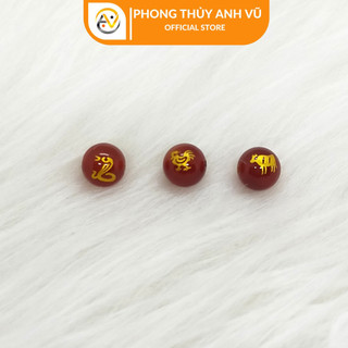 3 viên tam hợp tỵ dậu sửu chất liệu mã não đỏ đã khai quang - size 8 10 12ly - may mắn tài lộc