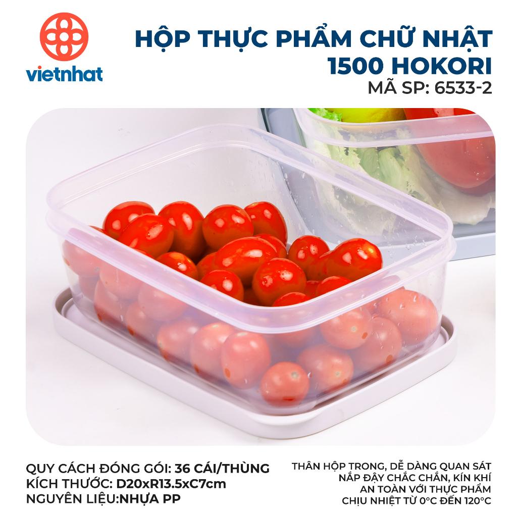 Bộ Hộp Thực Phẩm Chữ Nhật Hokori 6533, Hộp nhựa bảo quản thực phẩm trong tủ lạnh Việt Nhật cao cấp