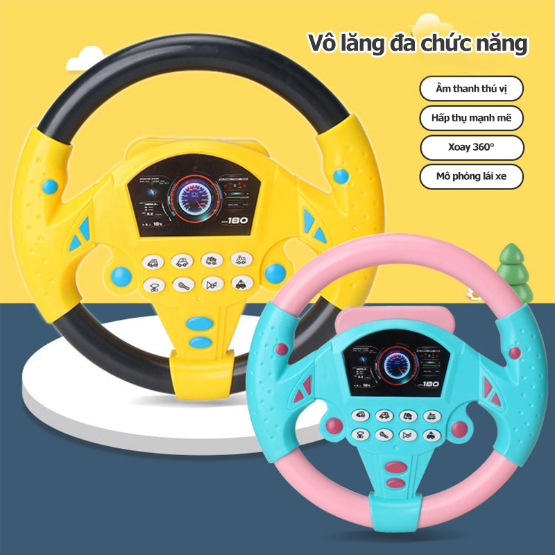 Vô lăng đồ chơi cho bé có đế hít xoay 360 độ với 8 chức năng âm thanh ô tô - Đồ chơi bé trai