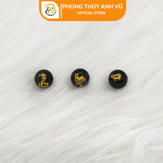 3 viên tam hợp tỵ dậu sửu chất liệu mã não đen đã khai quang - size 8 10 12ly - may mắn tài lộc
