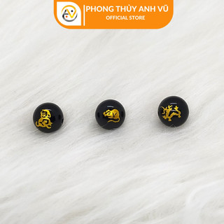 3 viên tam hợp thân tý thìn chất liệu mã não đen đã khai quang - size 8 10 12ly - may mắn tài lộc
