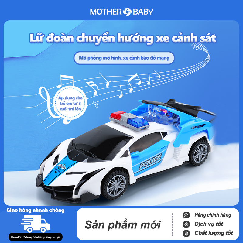 Đồ chơi xe ô tô cảnh sát biến hình xoay 360 tự động có đèn và nhạc, xe police biến hình.